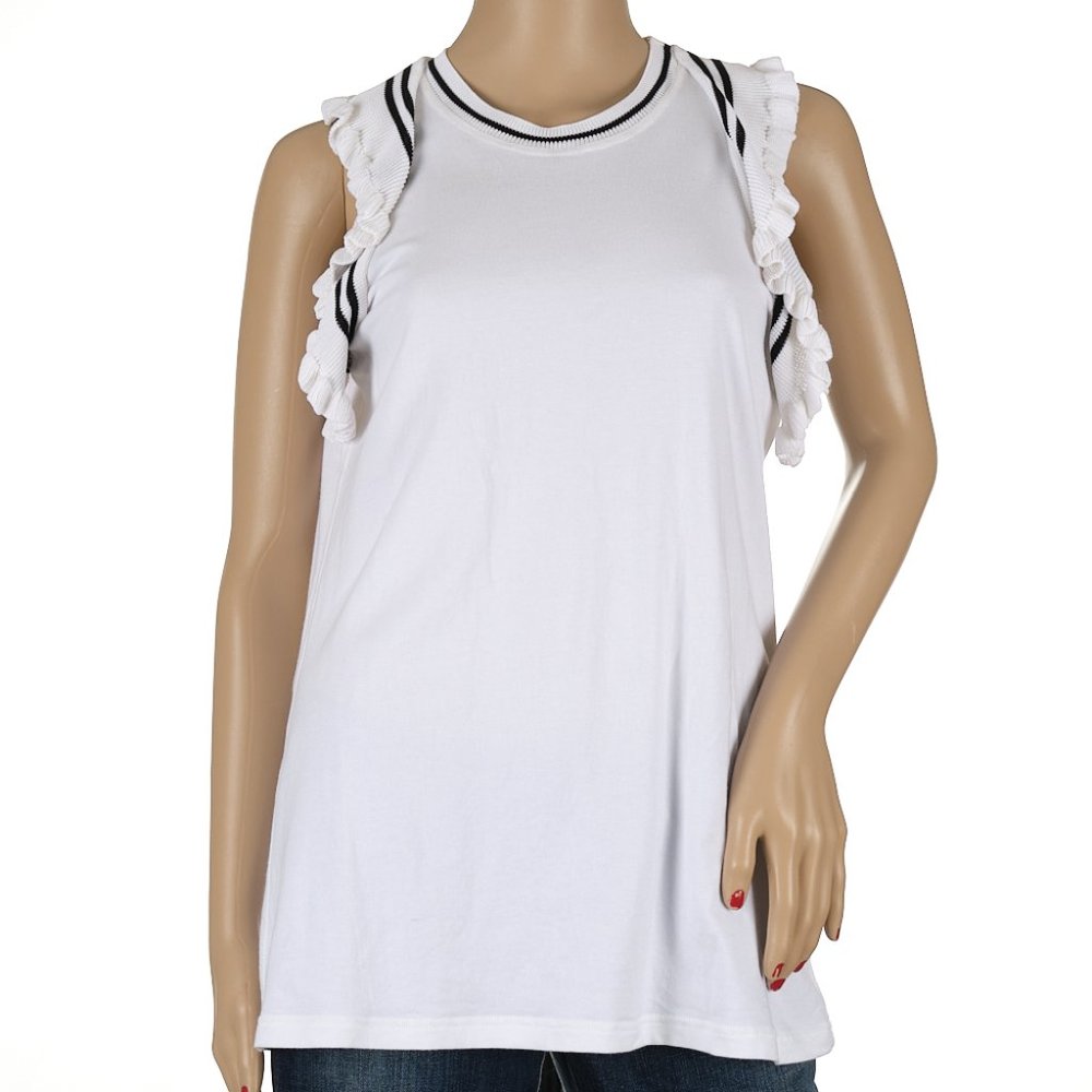 Cabi # 5199 White Sleeveless Topspin Ruffle Tank Small